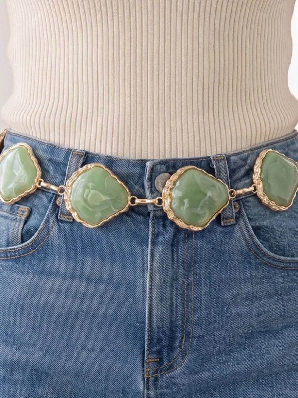 Chunky Marbled Stone Link Chain Belt